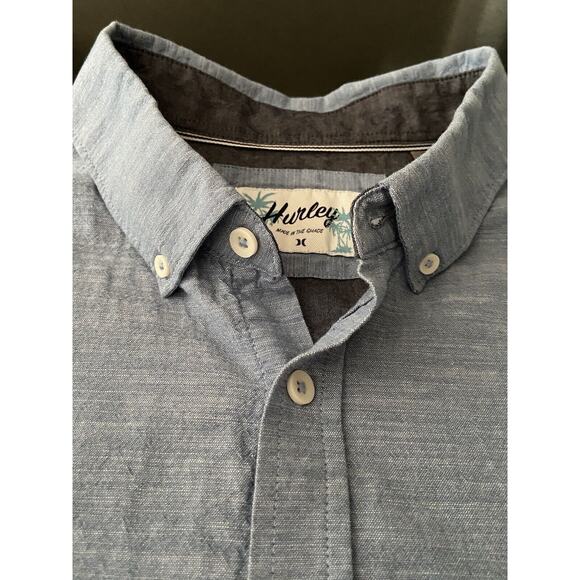HURLEY Standard Collection Slub Button-down Cotton Shirt sz XXL | Blue - Picture 3 of 6